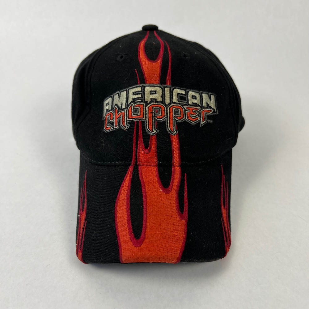 Vintage 2003 American Chopper Hat Mens OSFA Black Good Flame Biker Baseball Cap
